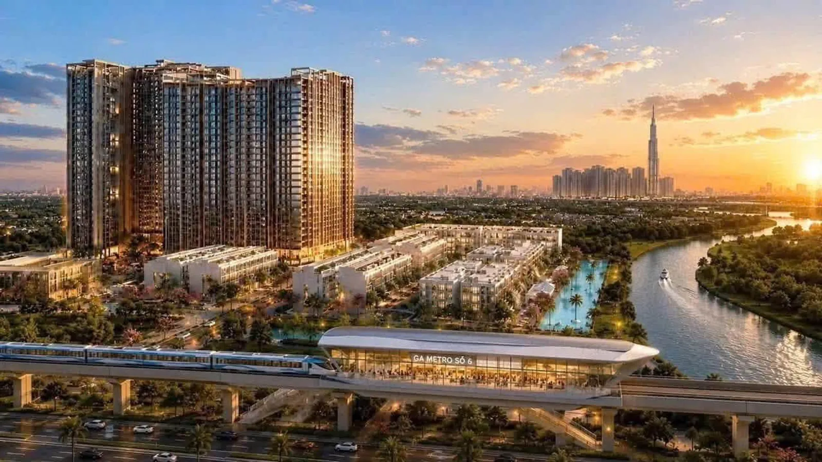 Phối cảnh Imperia Sensa Park và ga Metro số 6 bên sông Sài Gòn